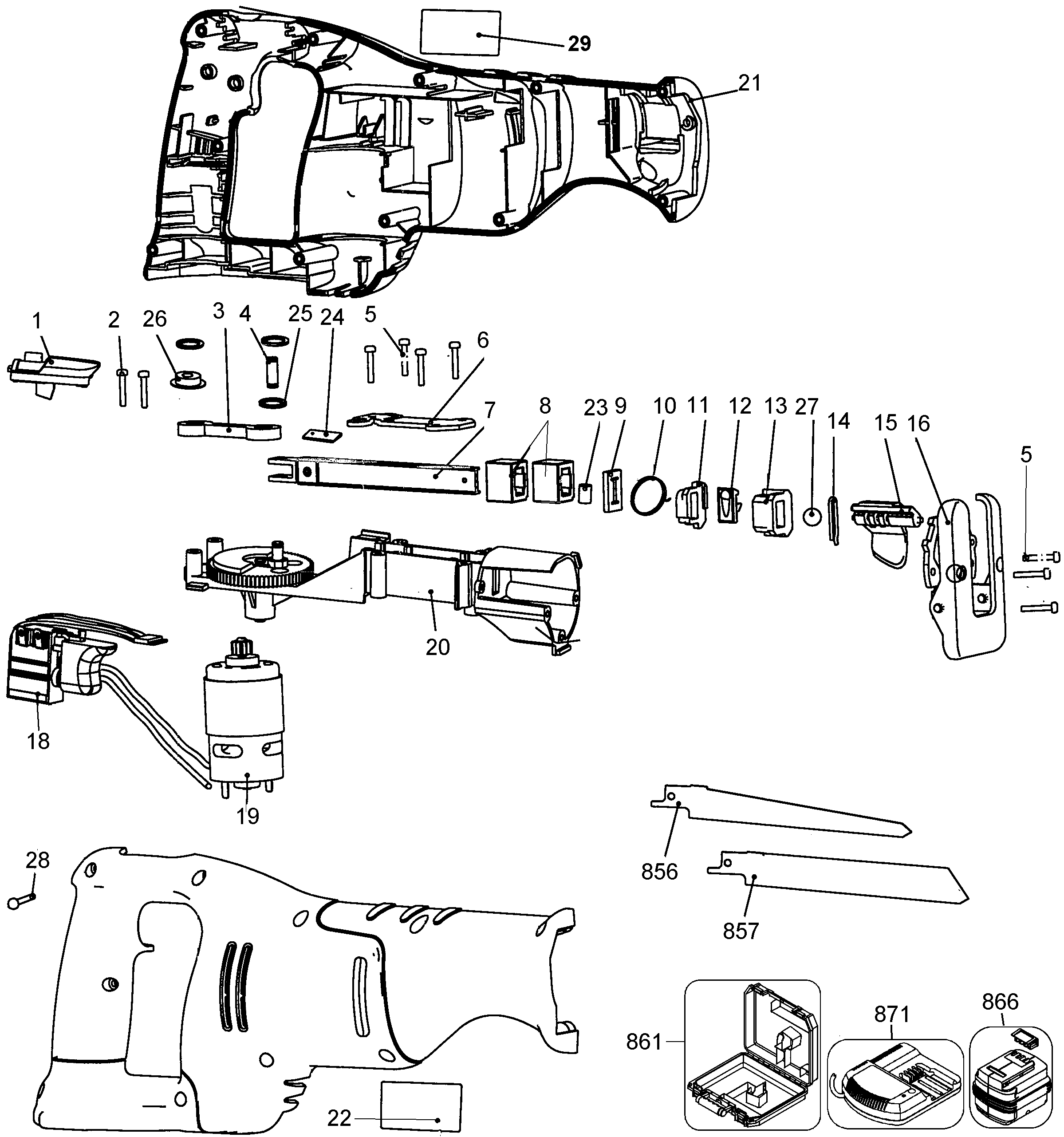 Page A Diagram and Parts List for CRS144K 2 Black and Decker Reciprocating Saw